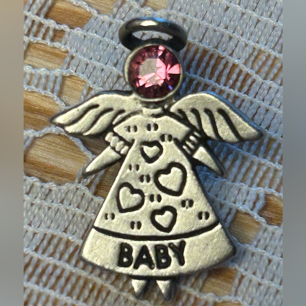 4/$20🌷💕✨Vintage Pewter Guardian Angel Pin – Baby Girl Pink Rhinestone✨💕